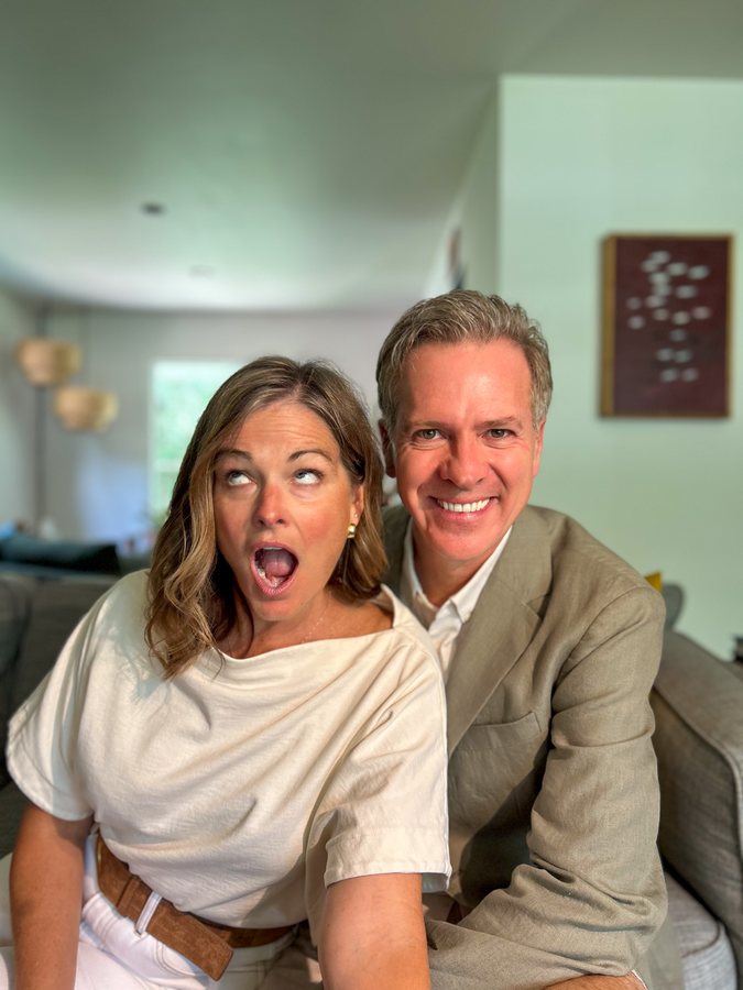 Julia mock-shocked, Eric grinning